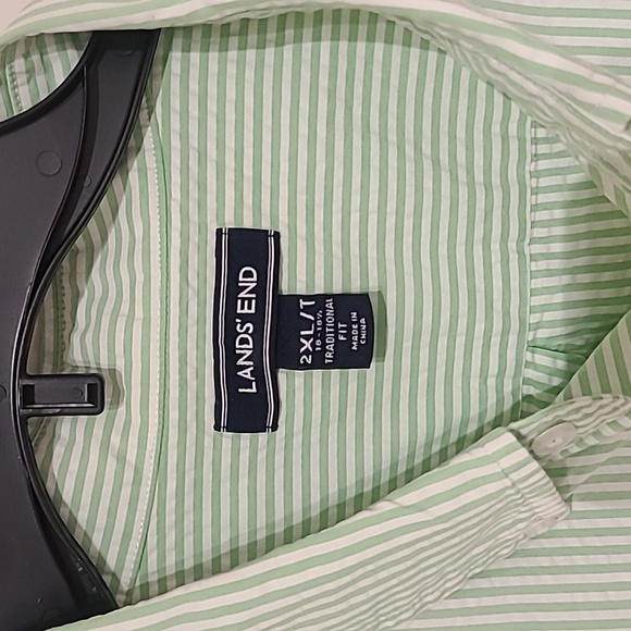 Lands End Seersucker XXL Green White Short Sleeve Button Down - Picture 2 of 6